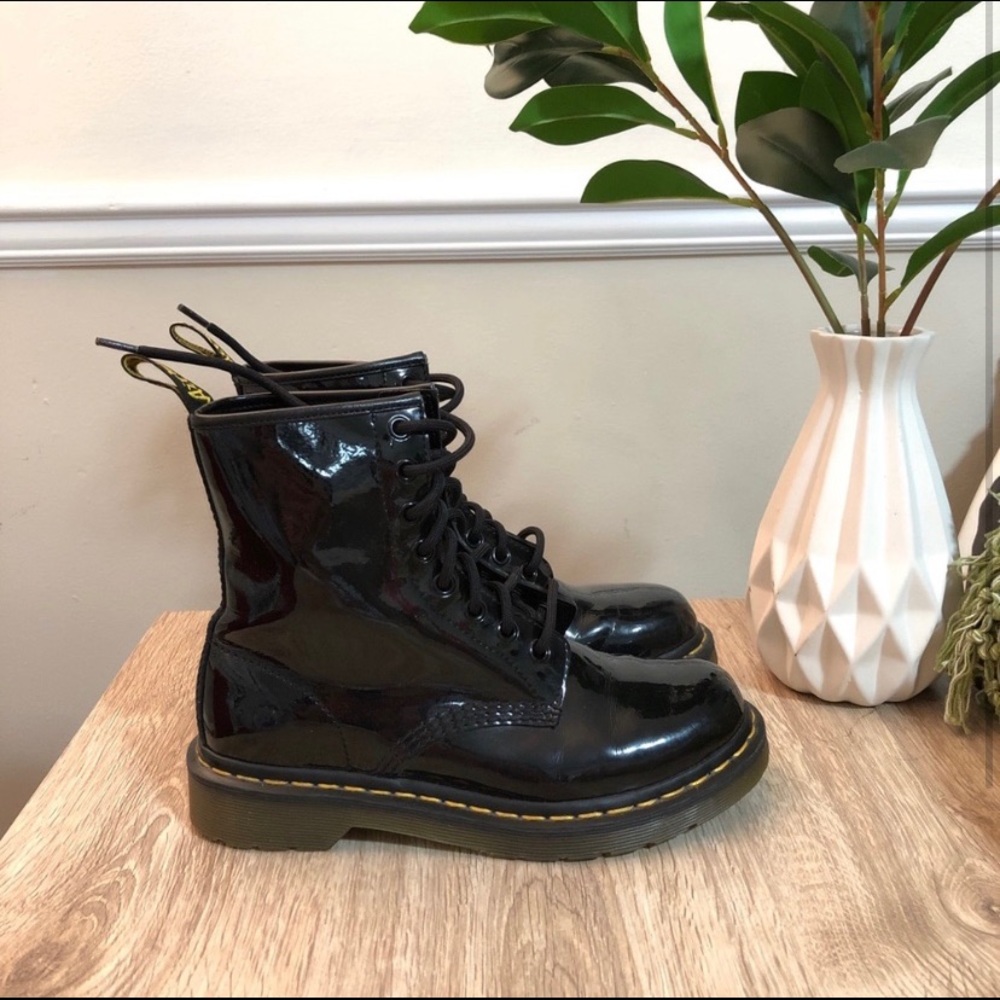Dr Martens black patent leather boots